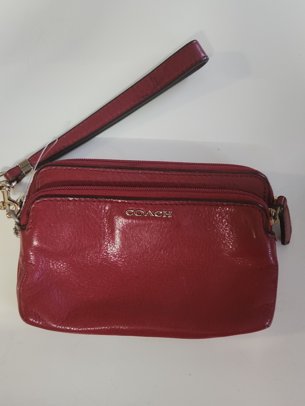 Vintage Coach burdeos Leather Wristlet Wallet W/ Gold Hardware
